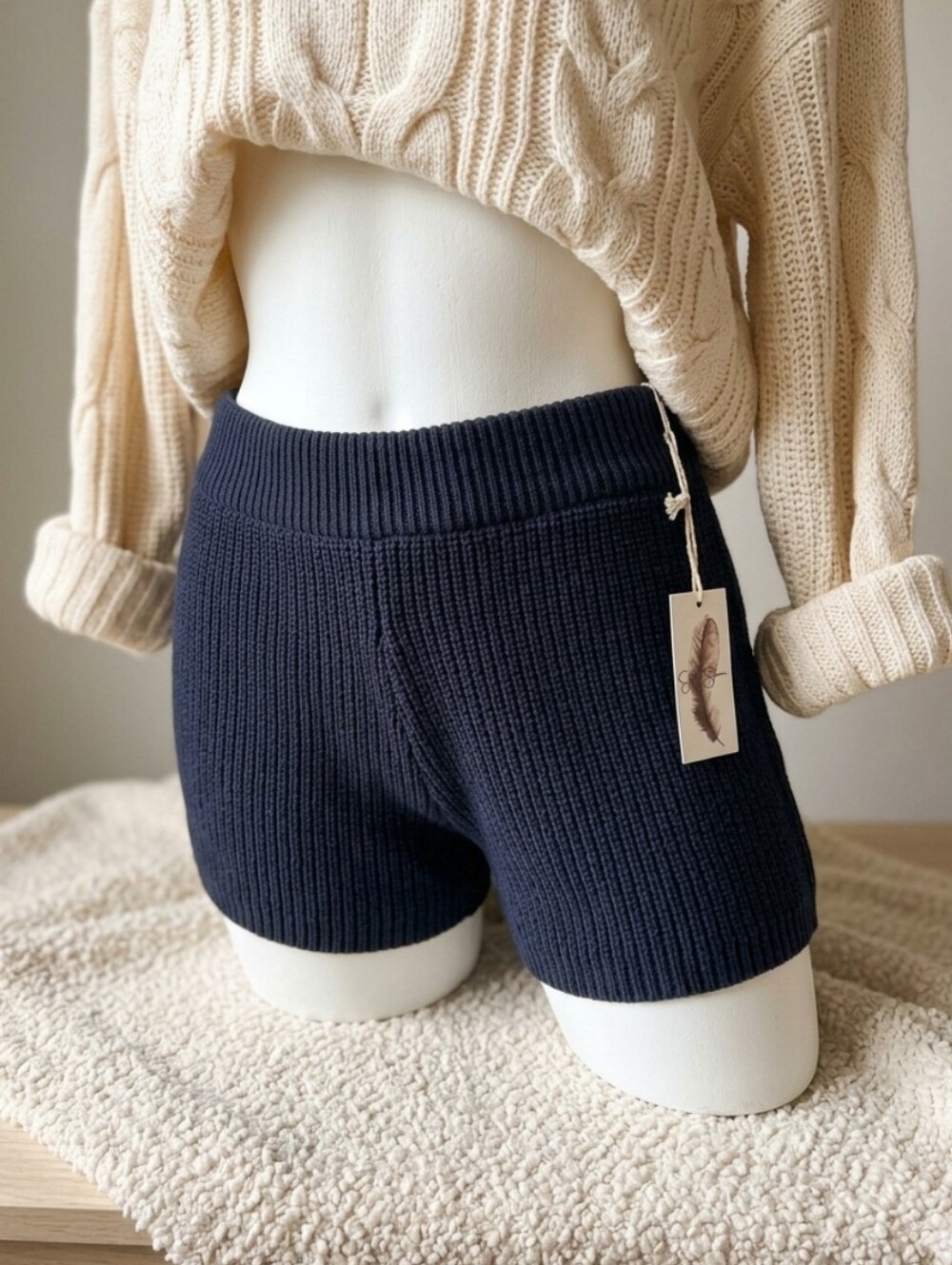 Jessica Simpson Navy Blue Ribbed Knit Sweater Shorts NWT Medium
